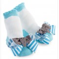 Blue & White Stripe Elephant Bow Socks  - Infant